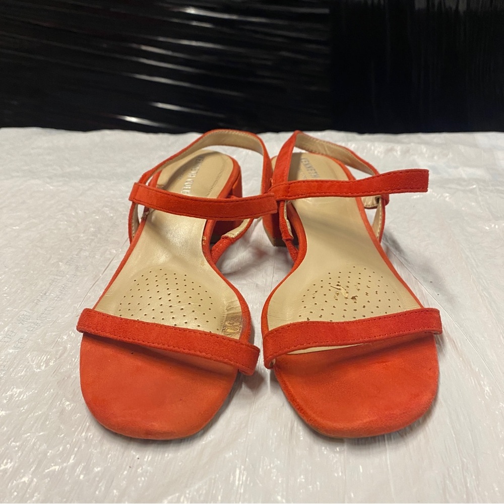 Keneth Kole Red Suede Low Block Heel Sandal | Size 7.5